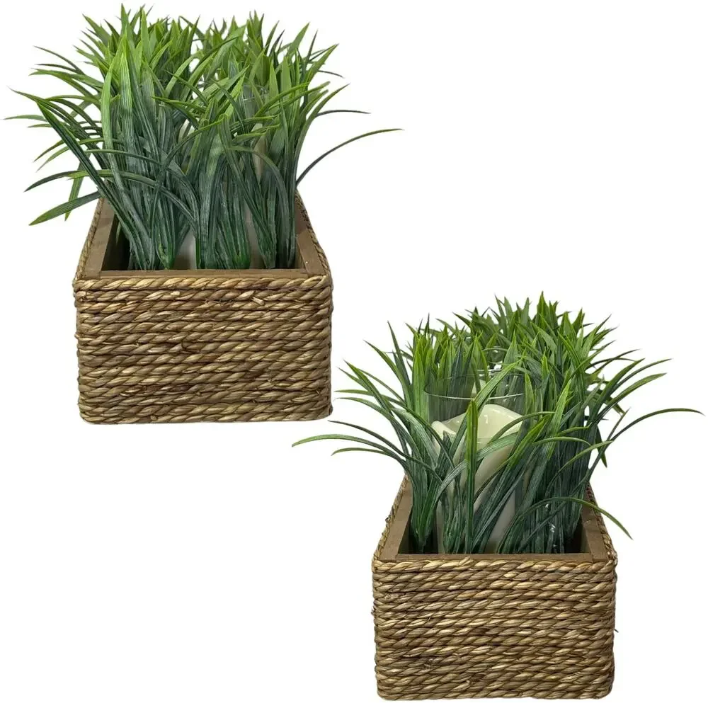 HomeGoods Faux Liriope Triple Candle Wicker Basket Decor